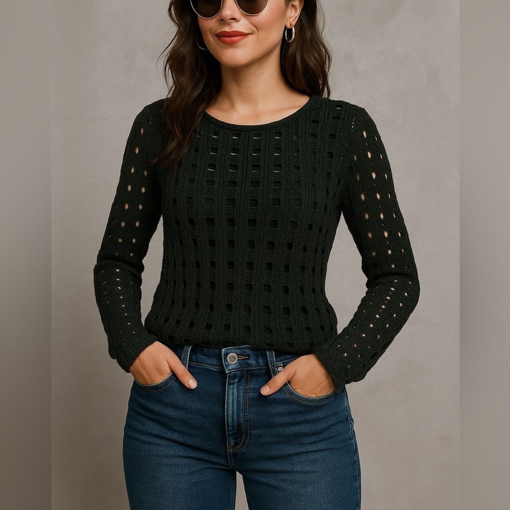 Tibi  Black Crochet Knit Sweater
